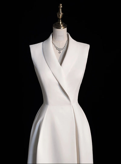 White V-neck Sleeveless Prom Dress