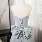 Silver Gray Strapless Bow Prom Dress