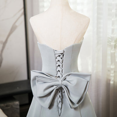 Silver Gray Strapless Bow Prom Dress