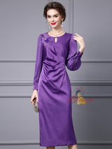 Purple Long Sleeve Appliques Mother of the Bride Dress