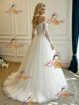 White Tulle Lace Long Sleeve Wedding Dress