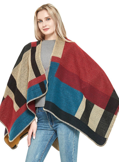 Thickened Cashmere Retro Plaid Shawl Cloak