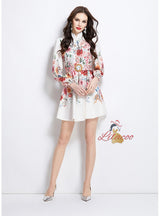 Palace Retro Lantern Sleeve Button Printed Dress