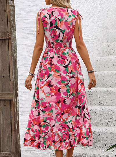 Sleeveless V-neck Printed Dress