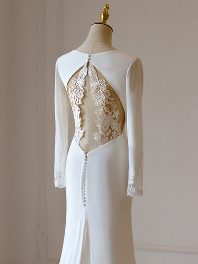 White Mermaid Appliques Long Sleeve Wedding Dress