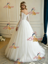 White Tulle Lace Long Sleeve Wedding Dress
