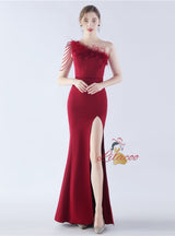 One Shoulder Mermaid Beading Split Prom Dress