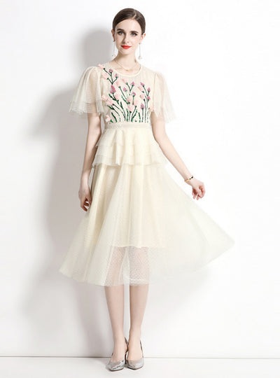 Round Neck Lotus Leaf Short Sleeve Dress