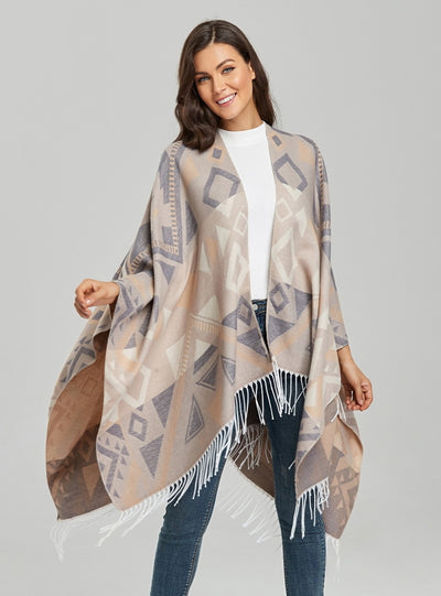 Fringed Split Double-sided Cashmere Shawl Cloak