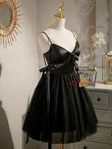 Black Tulle Satin Pearls Homecoming Dress