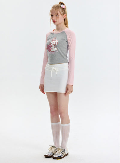Embroidered Rabbit Long Sleeve Short T-shirt
