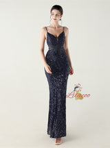 Mermaid Spaghetti Straps Sequins Beading Prom Dress