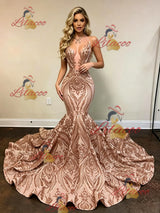 Gold Mermaid Sequins Spaghetti Straps Prom Dress