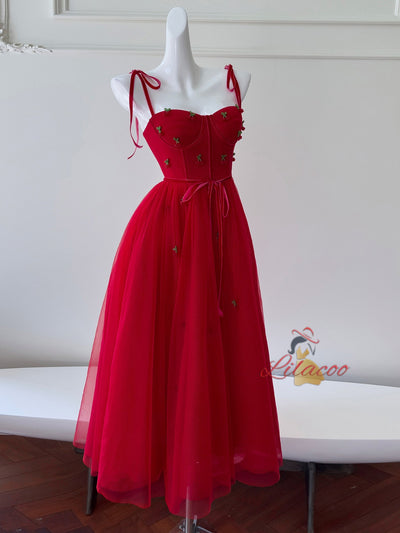 Sling Beaded Cherry Gauze Dress