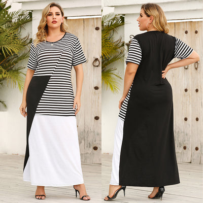 Round Neck Contrast Striped Loose Dress