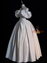White Satin Off the Shoulder Pleats Wedding Dress