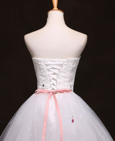 White Lace Tulle Strapless Homecoming Dress