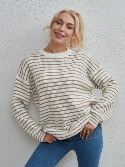 Striped Round Neck Casual Loose Sweater