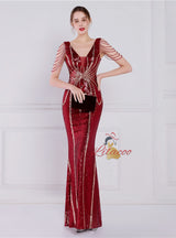 V-neck Mermaid Sequins Beading Prom Dress