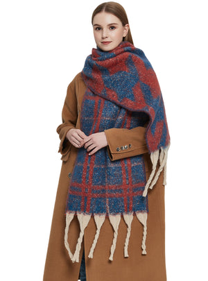 Jacquard Coarse Fringed Houndstooth Scarf Shawl