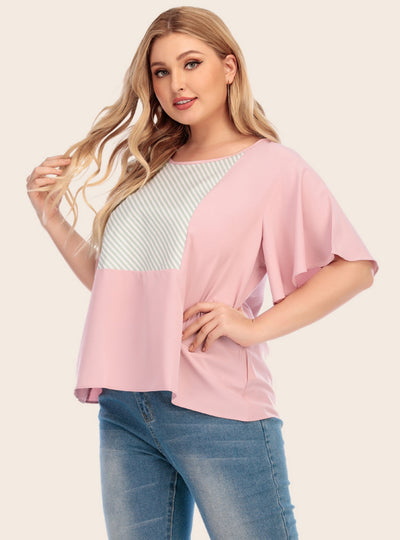 Loose Contrast Striped T-shirt Ladies Top