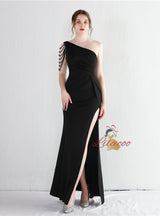 One Shoulder Split Beading Prom Dress