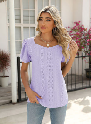 Solid Color Bubble Short Sleeve T-shirt