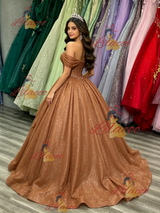 Brown Sequins Off the Shoulder Beading Quinceanera Dress