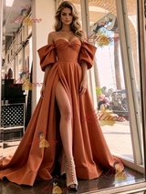 Off the Shoulder Split Bow Prom Dress