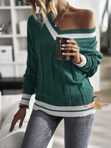 V-neck Contrast Stitching Sweater Top