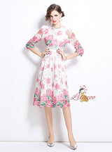 Hollow Lace Printed Swing Dress