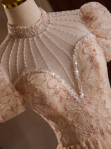 Champagne Lace Beading Prom Dress