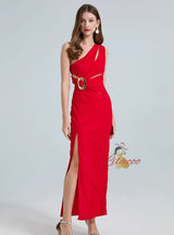 Sexy One Shoulder Sleeveless Metal Slim Dress