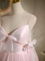 Pink Spaghetti Straps Pearls Homecoming Dress