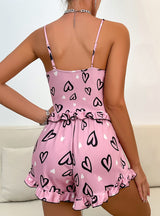 Love Printed Suspender Shorts Suit