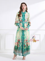 Chiffon Printed Long-sleeved Dress