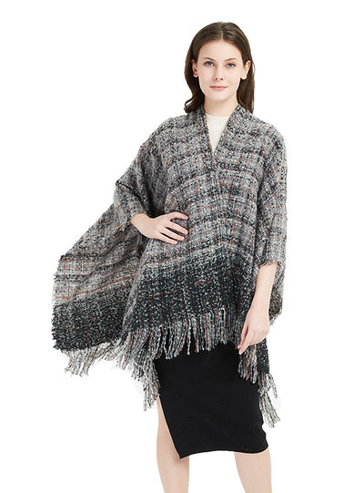 Plaid Split Thick Warm Scarf Cloak