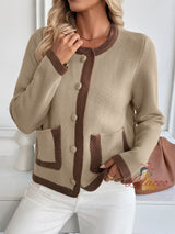 Retro Contrast Knitted Cardigan Sweater Coat