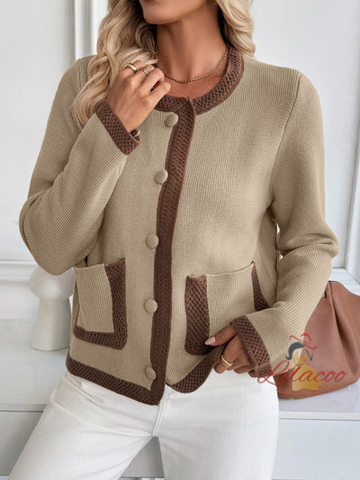 Retro Contrast Knitted Cardigan Sweater Coat