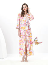 Retro Printed Nightgown Long Sleeve Dress
