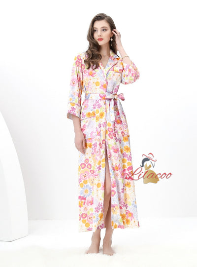 Retro Printed Nightgown Long Sleeve Dress