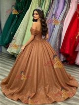 Brown Sequins Off the Shoulder Beading Quinceanera Dress