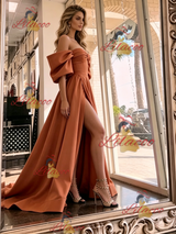 Off the Shoulder Split Bow Prom Dress