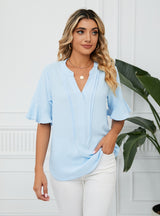Solid Color V-neck Short-sleeved Loose Top