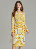 Retro Round Neck Printed Long-sleeved Slim Dress