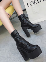 Thick-heeled Pleated Platform Martin Boots