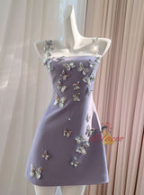 Purple Three-dimensional Butterfly Tube Top Dress
