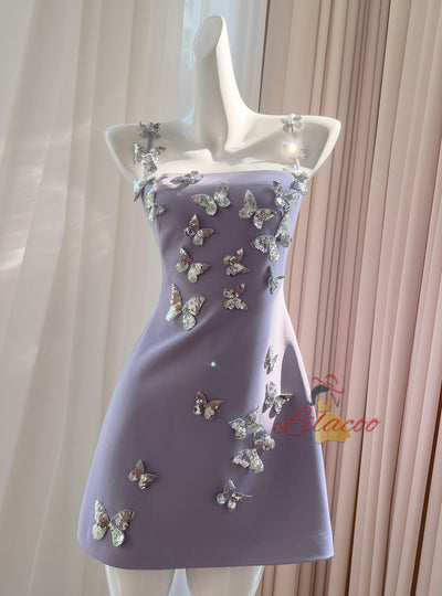 Purple Three-dimensional Butterfly Tube Top Dress