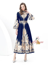 Retro Printed Long-sleeved Dress