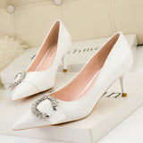 Thin High Heel Pointed Sequined Belt Buckle Shoes